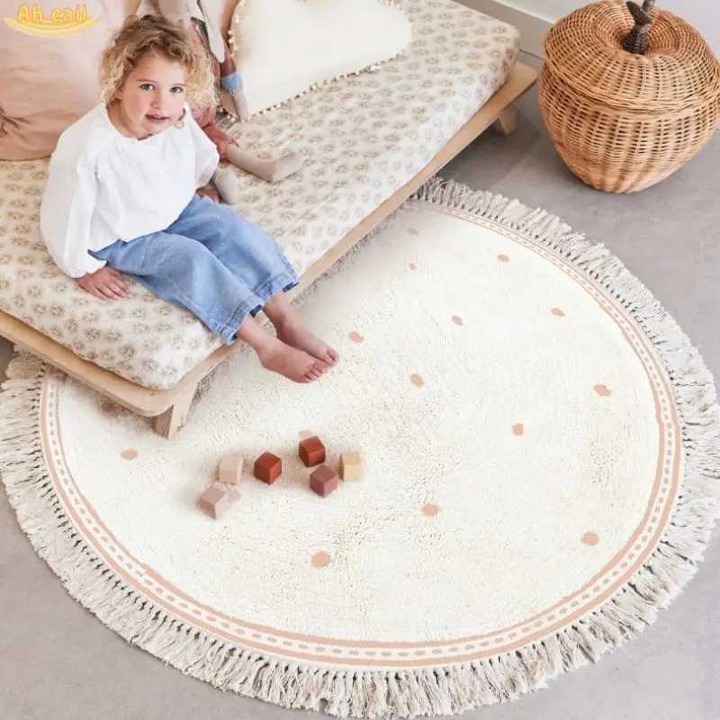 White Fluffy Carpet For Living Room Hairy Nursery Play Mat For Children Soft White Foot Mat Dot Plush Bedroom Rug With Tasselsl C250912