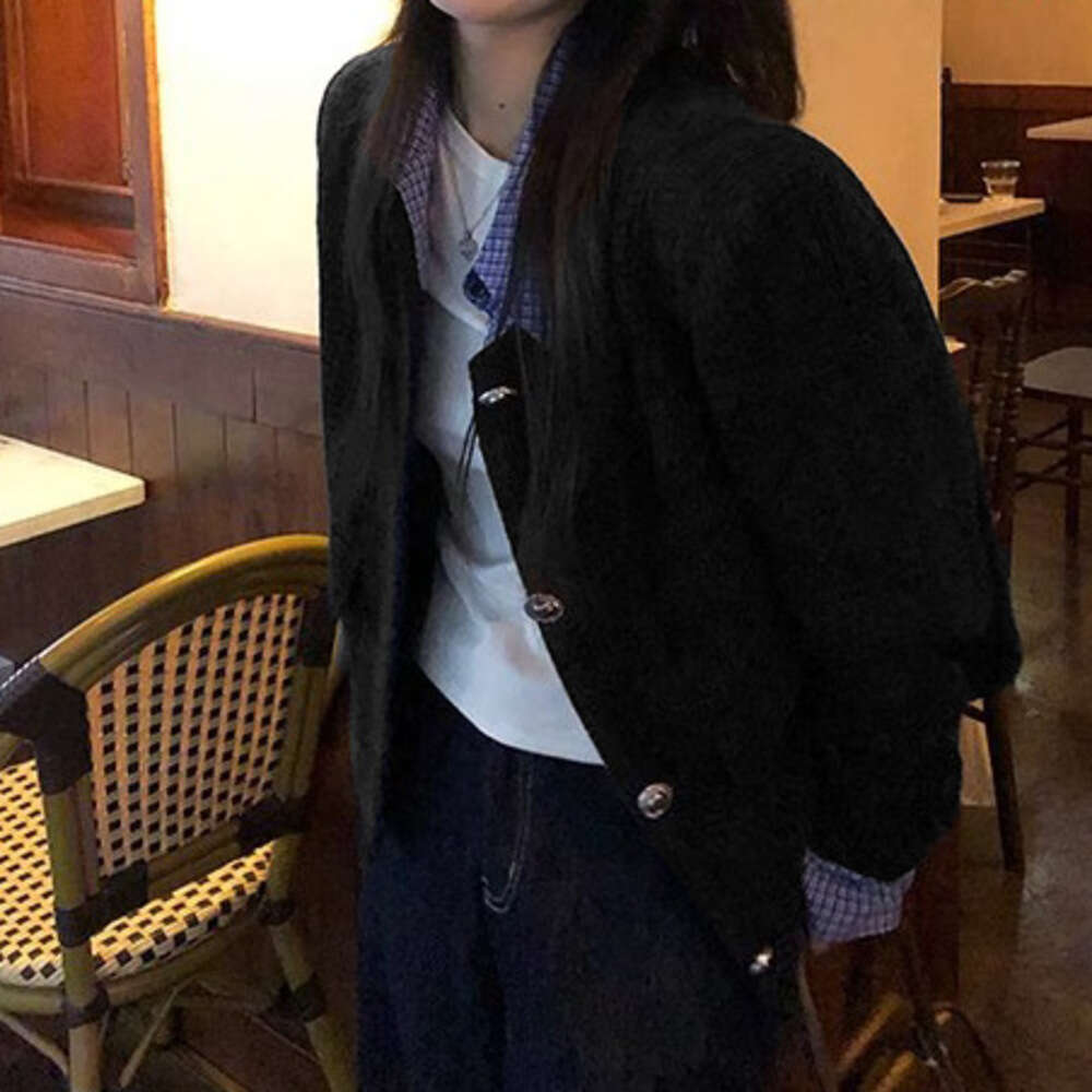 DHEssentials Korean Style Gentle Fake Two-Piece Chanel-Style Coat 2025 Autumn New Single-Breasted Slimming Elegant Top for Women