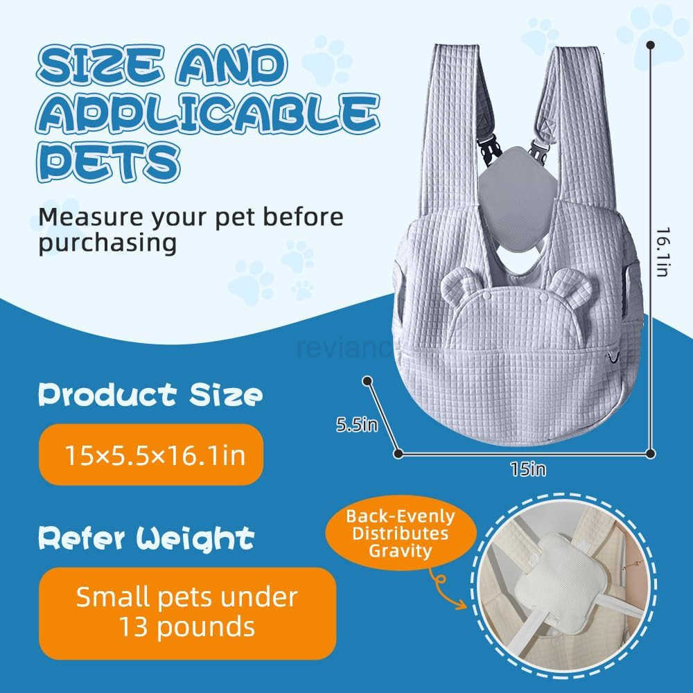 Sling Carrier for Carry Small Dogs and CatsSoft Waffle Pattern Portable Pet Front BackpackReducing Back Pain for outingsTravel for Small Pet Up to 13l