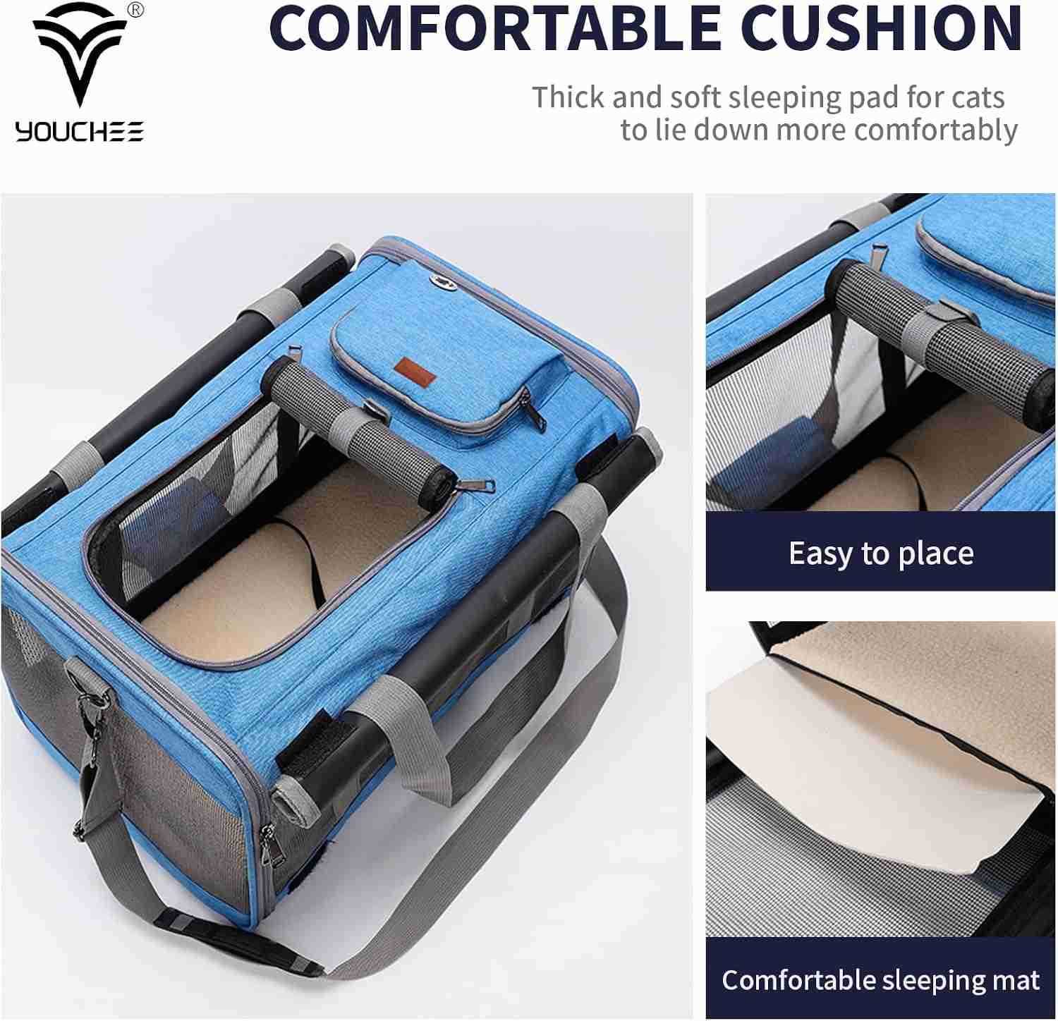 19 L x 105 W x 115 H Inches Cat Dog Carrier for Pets Up to 20 Ibs WashableSoft SidedCollapsible Travel Puppy Carrier BlueW250912