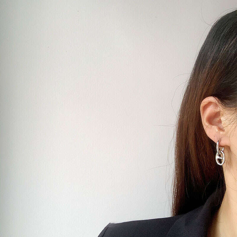 Metal Pig Nose gold Niche Design Japanese Style Hollow Geometric Oval Hoop Earrings 2023