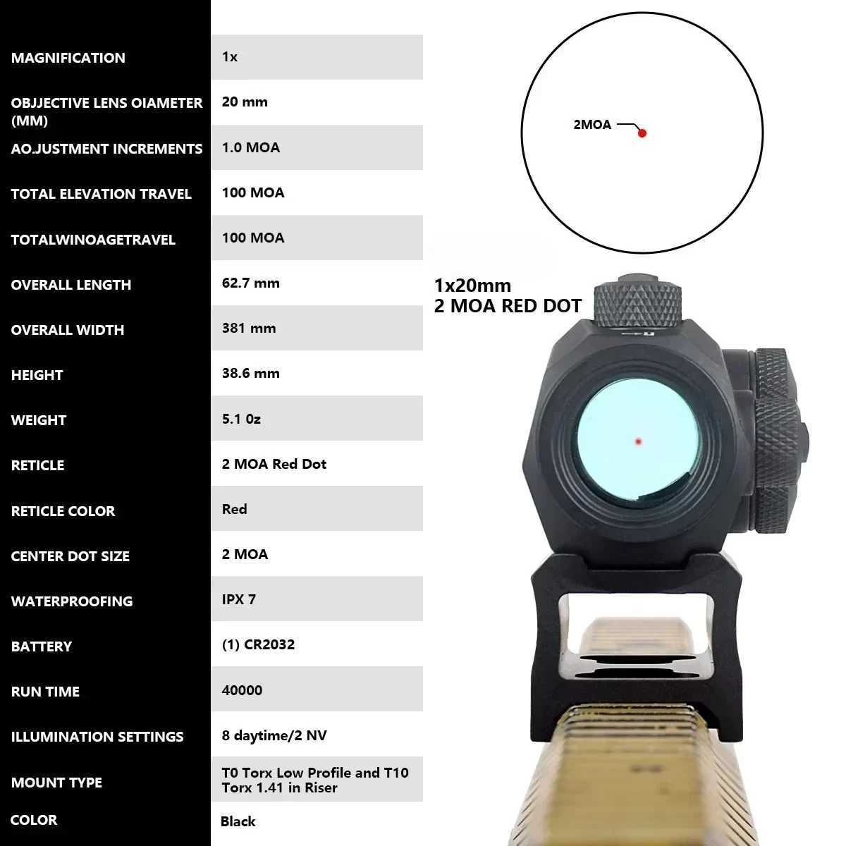 R5 1x20mm 2 MOA Red Dot Sight Reflex Riflescope Hunting Scope With Mount Riser 20mm Rail CoWitness Holographic AR15 C250912