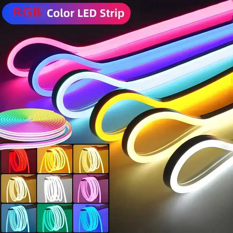 EU Plug DC24V 3535 RGB Neon LED Strip 510152030M Bluetooth Music Sync Waterproof Neon Rope Light for Indoor Outdoor Decor C250912
