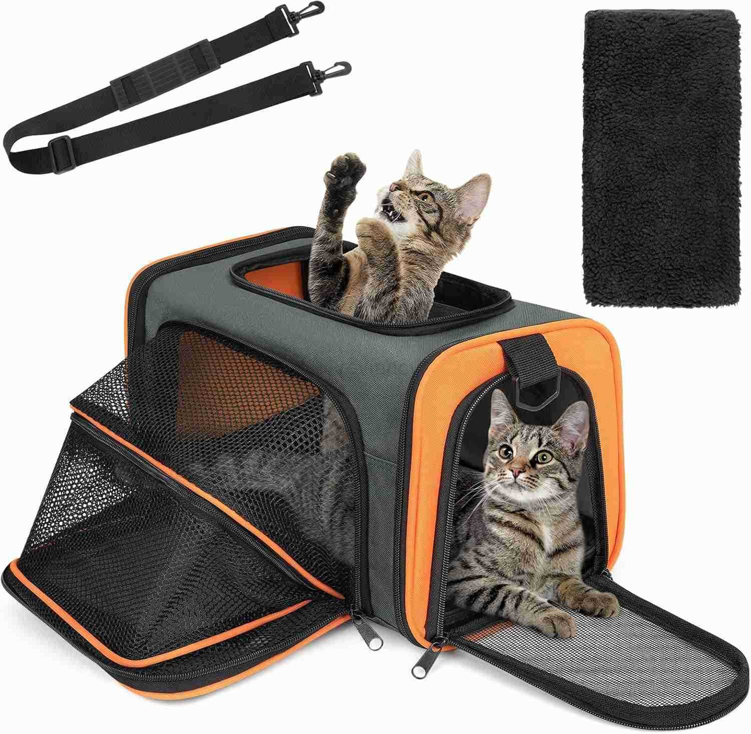 Pet Carrier Airline Approved Soft Sided Collapsible Portable Pet Travel Carrier Foldable Waterproof Cat Carrier with Removable Pad for Small Cats and 