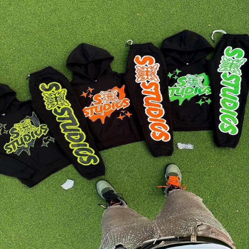 High Street Trendy Casual Clothing Hip Hop Fashion Colorful Letter Men Set American Harajuku Retro Oversized Hoodie Women 250911