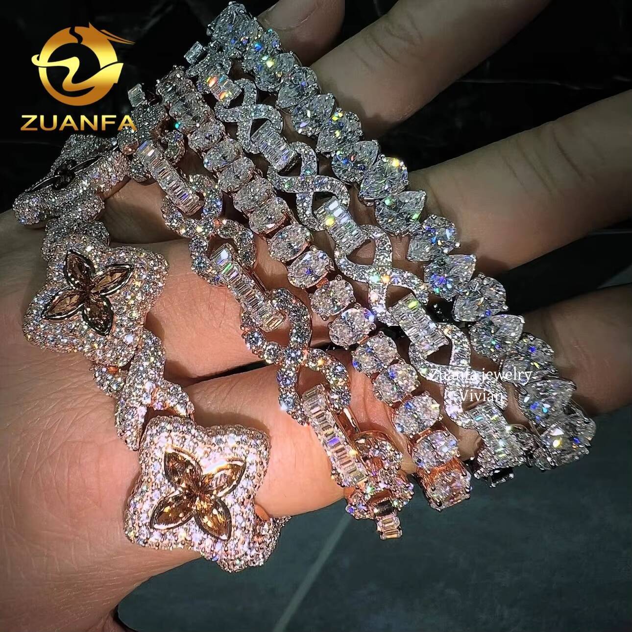 VVS Moissanite Diamond Luxury Hip Hop Fine Jewelry Tennis Bracelet 925 Sterling Silver Fashion Tennis Chain Bracelet