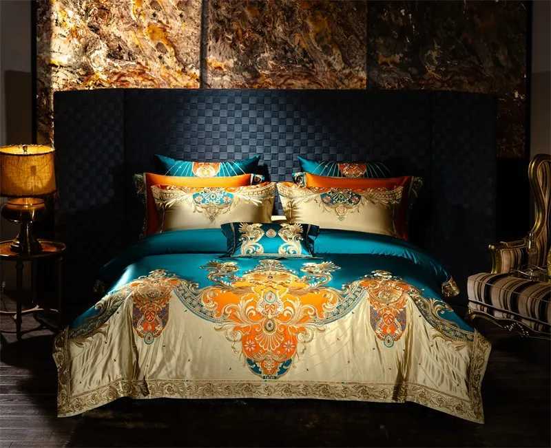 Golden Embroidery Patchwork Duvet Cover Set Luxury Royal Bedding Set 4610Pcs Comforter Cover Bed Sheet Bedspread Pillowcases C250912