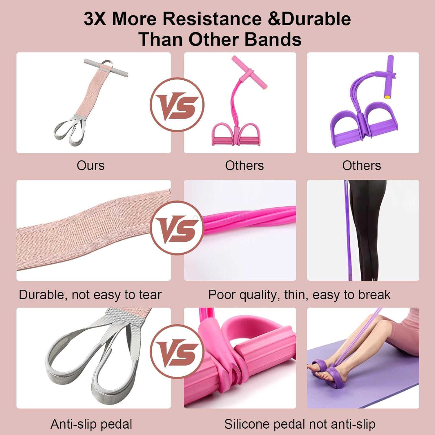 Resistance Band with Handles Resistance Bands for Women NonSlip Elastic Bands for Strength Muscle Training Stretch Band Workout Equipment for Leg Arm 