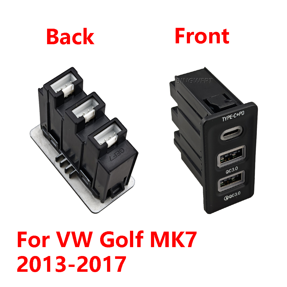1 Pc Car USB charger 2QC3.0 and C-type PD mobile charging adapter socket button, suitable for Volkswagen Golf 7