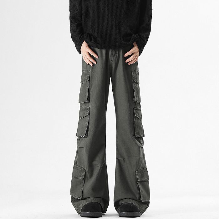 Men's Jeans New American Style Unisex Boot - Cut Denim Cargo Jeans: Stylish Design, Multiple Pockets & Height - Enhancing Effect