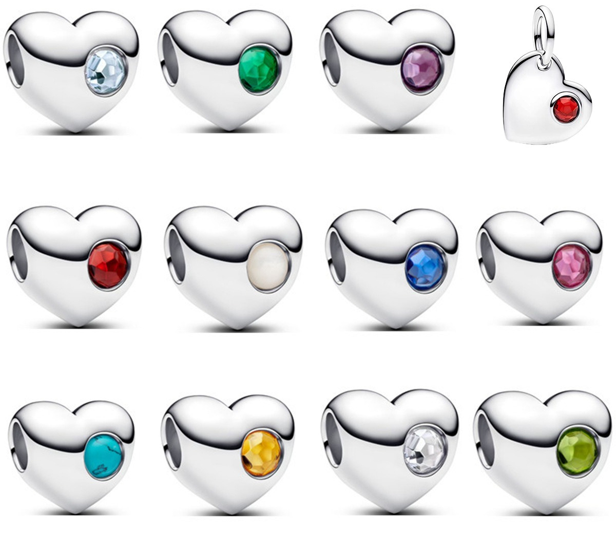 925 Silver Heart-shaped Beads December Birthday Birthstone Love String Loose Beads