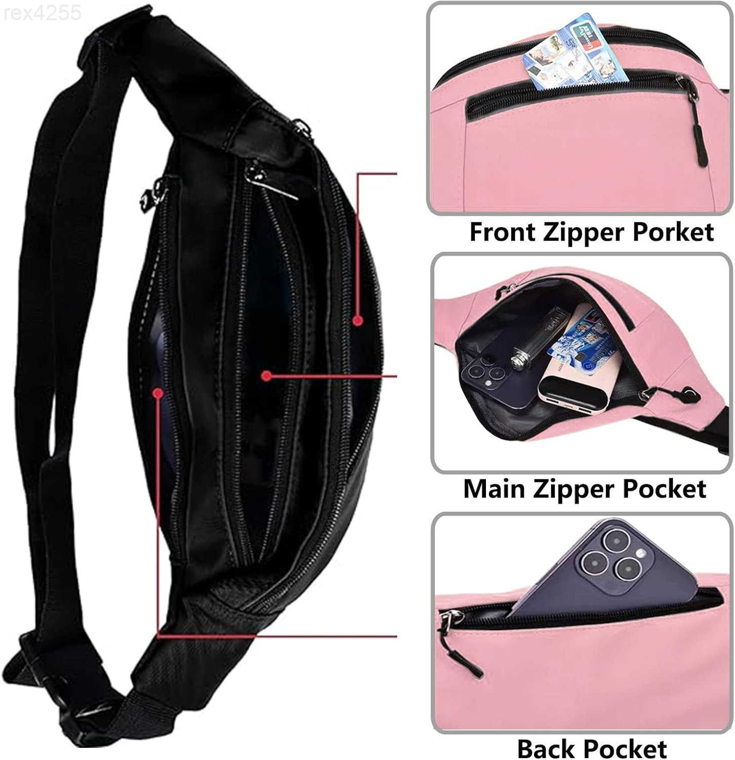 Crossbody Fanny Pack for Men Women Fashion Waist Bag Pack with Adjustable Strap for Outdoors Casual Belt Bag for Travel Walking RunningPinkW250912