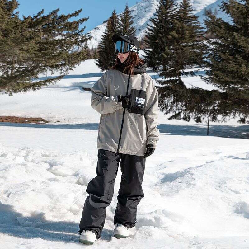 Men Women Solid Color Ski Jacket Ski Pants Warm Windproof Winter Overalls Hoodie Waterproof Outdoor Sports Clothing Snowboard