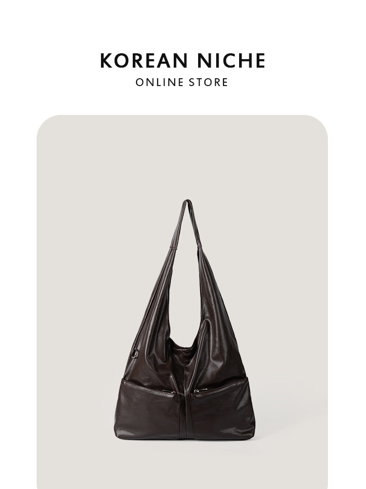 2025 Autumn Korean Minimalist Lazy Style Tote Bag, High-end Oil Wax Leather, Large Capacity Handbag and Shoulder Bag