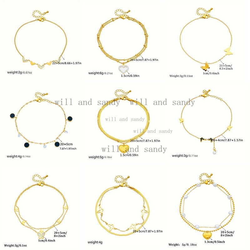 18k Gold Chain Stacking Anklet Bracelet Summer Foot Chain for Women Love Heart Butterlfy Charm Multilayer Foot Charm Anklet Chain Summer Beach Fashion