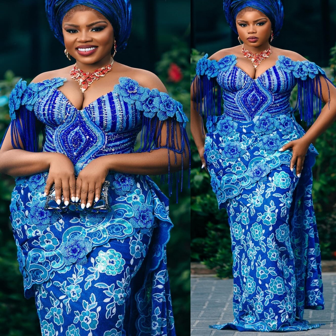 Aso Ebi Blue Sheath Prom Dresses 2025 Flowers Beaded Sequined Evening Formal Party Second Birthday Engagement Gowns Plus Size Dress For Special Occasi