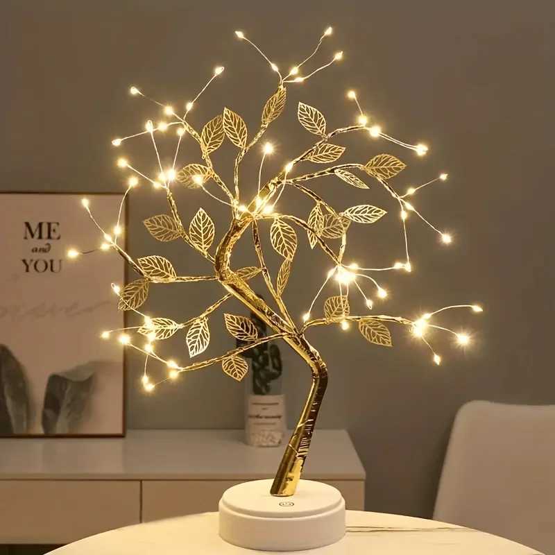 LED Copper Wire Gold Leaf Lamp USB or Battery Powered Warm White Light Mini Tree Decoration Room Christmas Halloween Valentine C251122