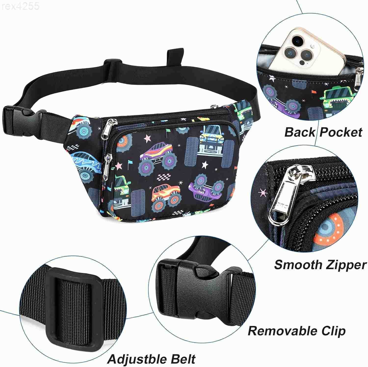 Fanny Pack Belt Bag Boys Crossbody Bag Waist Pack Hip Pack Boys Lightweight Chest Bag Monster Truck BlackW250912
