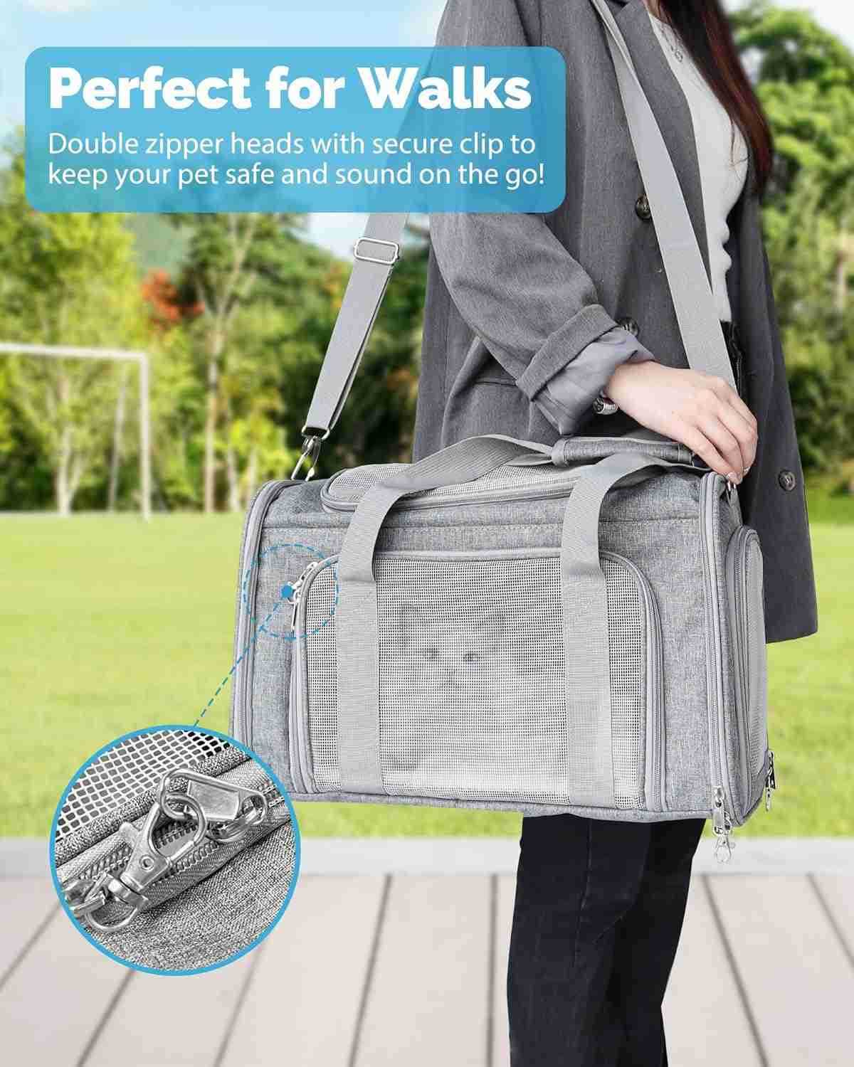 Approved Cat Carrier Soft Sided Pet Travel Bag for Cats and Small Dogs Under 16 lbs TSA Approved Pet Carrier in Cabin GrayW250912