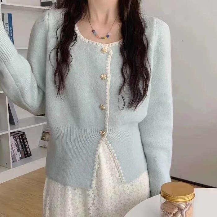 DHEssentials Autumn Winter Little Fragrance Style Sweater Top Square Collar Embroidered Single-Breasted Elegant Knitted Cardigan Coat Women's Clo