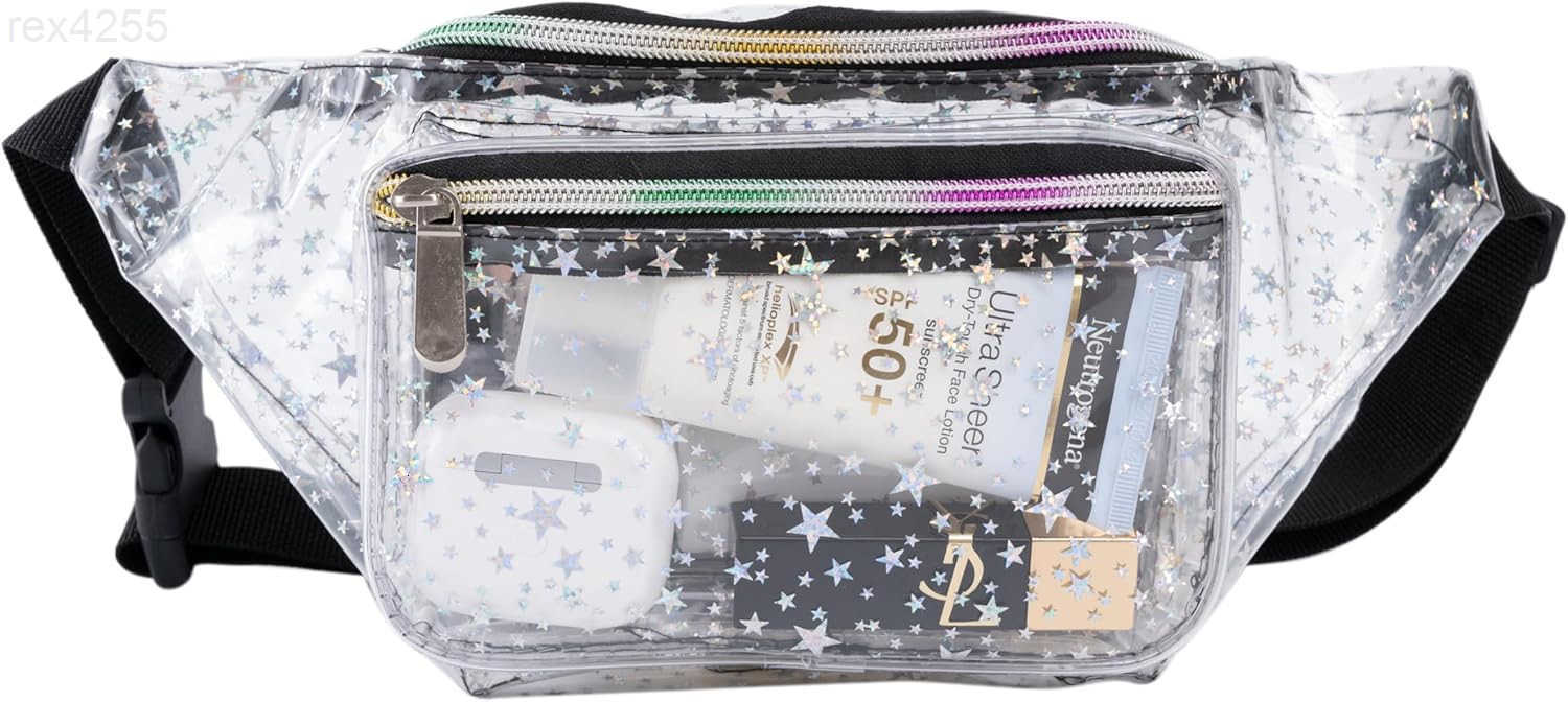 80s 90S Rave Stars Neon Transparent Gravel Fanny Pack for Women Great Waist Pack for Games Concerts Rave Festival TravelW250912