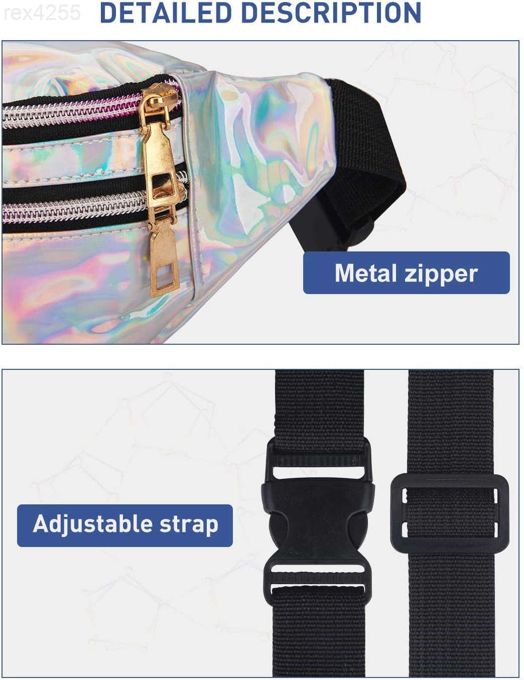 Holographic Fanny Packs for Women Cute Waist Packs Shiny Waist Bum Bag Waterproof for Travel Party Festival Running Hiking All SilverW250912