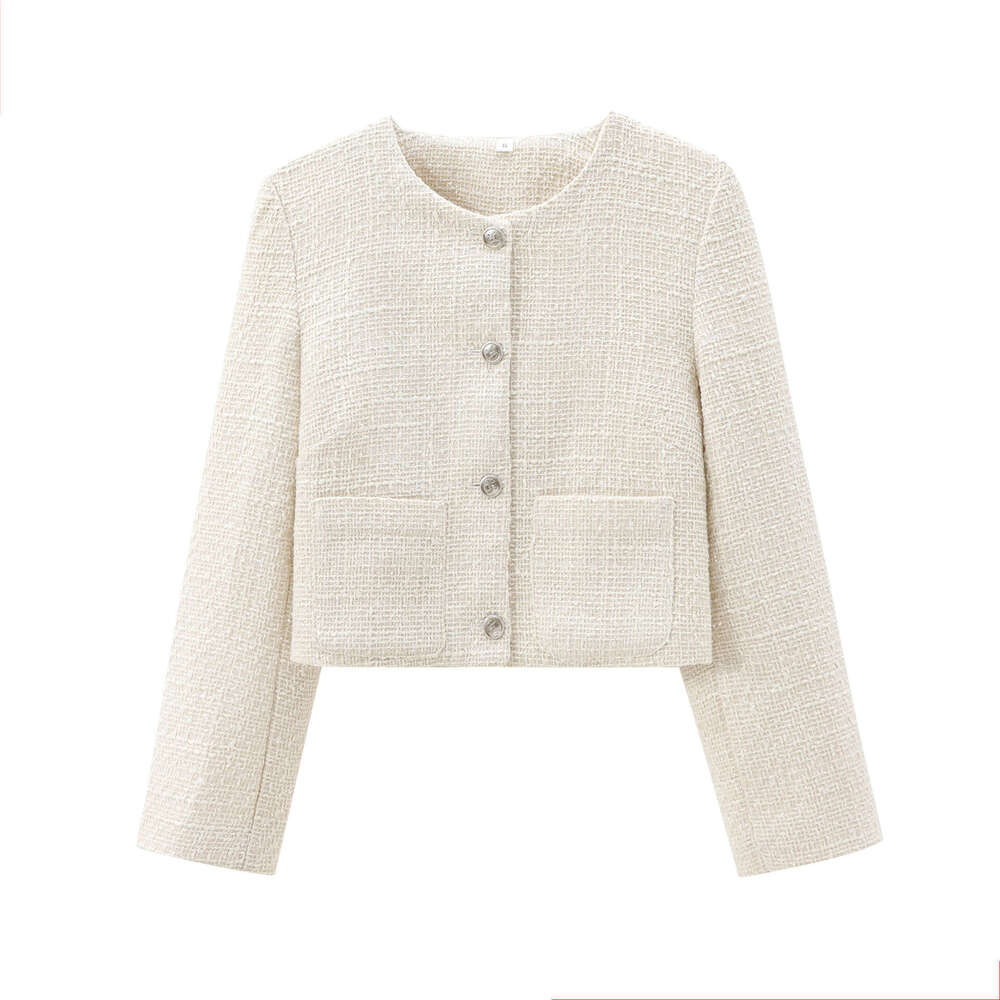 Autumn New Coarse Wool Round Neck Outerwear Little Chanel Style Short Jacket