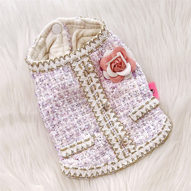 Designer Sweet Petco Bordered Fragrant Short Vest Coat for Dogs, Free Arm Puppy Jacket, Warm Fleece Dog Winter Clothes