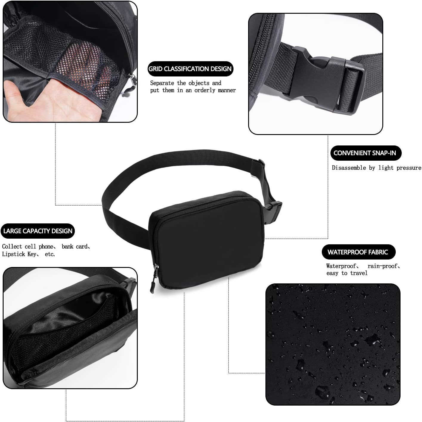 Belt bag Fanny pack crossbody bags for women Everywhere belt bag blackW250912