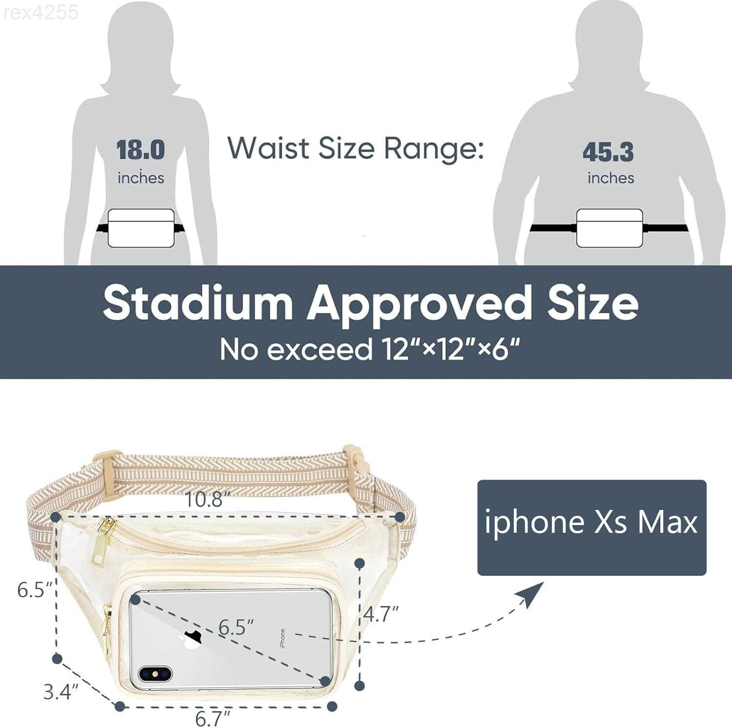 Clear Fanny Pack Stadium Approved Clear Bag for Stadium Events Large Belt Bag for Women Transparent Waist Bag Crossbody for Sports Concert with Adjust