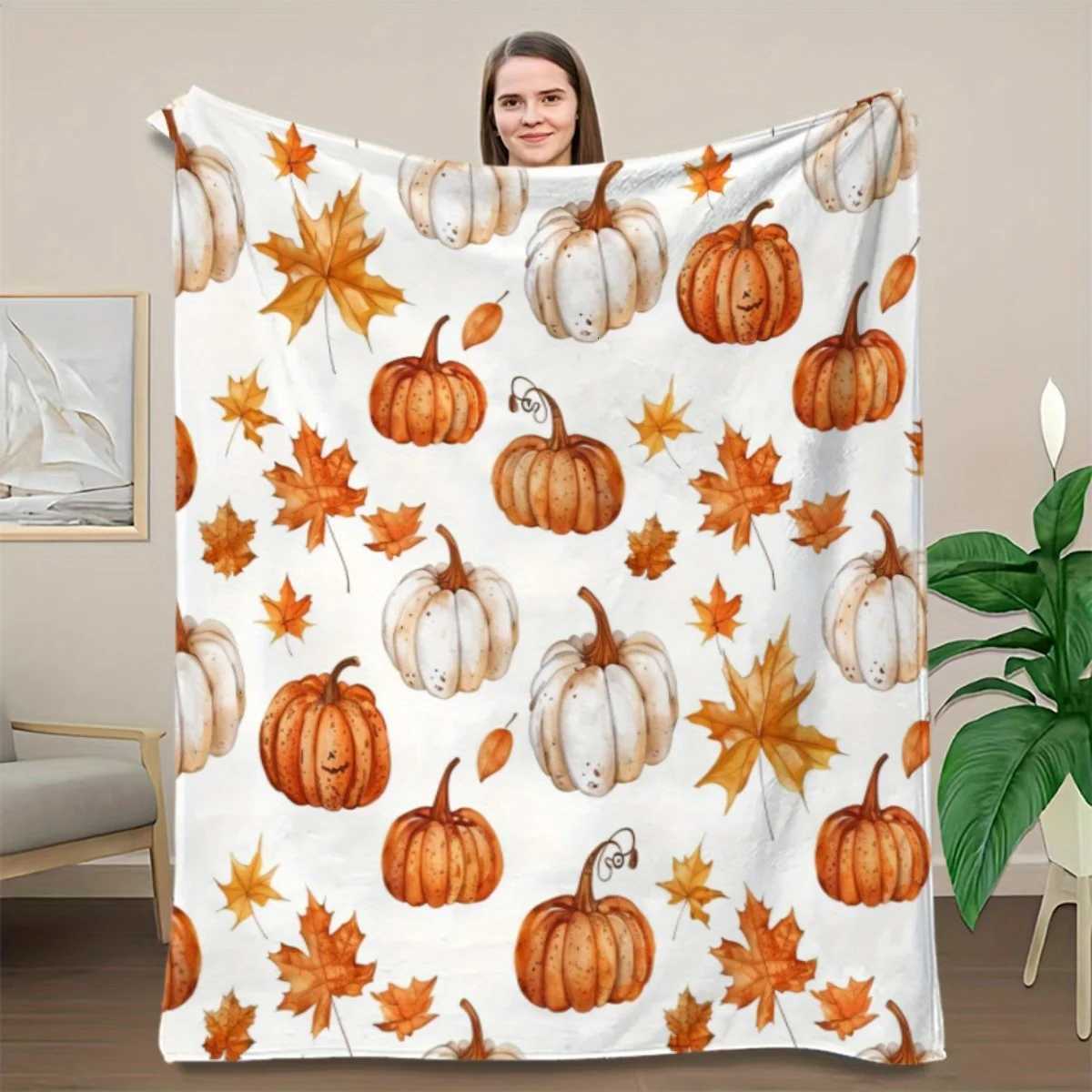 1 Thanksgiving Throw Blanket Cozy Pumpkin Turkey Autumn Leaves and Thanksgiving Design Sofa Bed Perfect for Fall Home DecorXJ250912