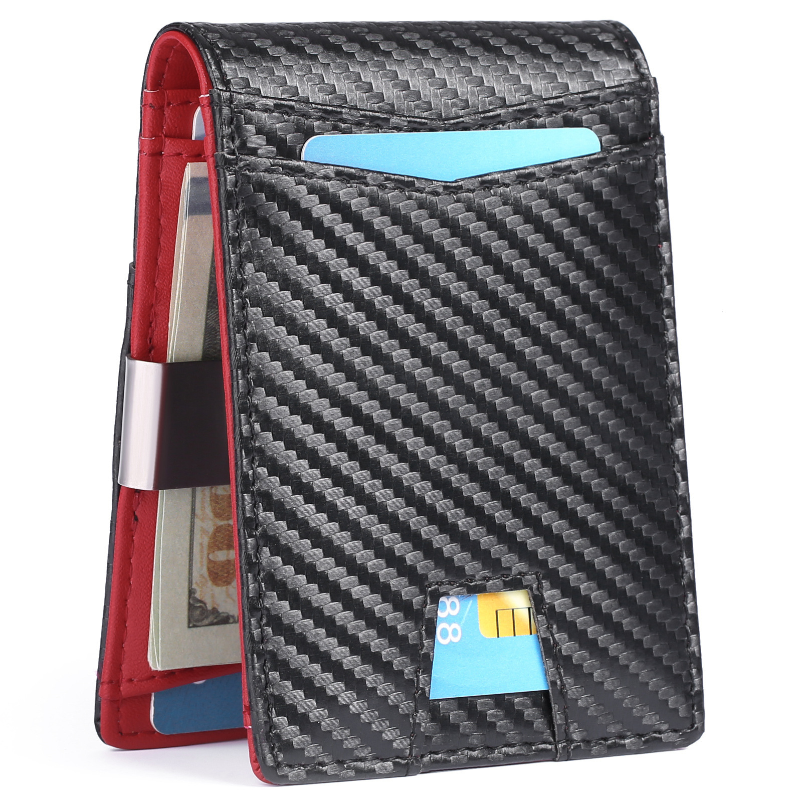 New Men's Ultra-Thin Simple Casual RFID Dollar Clip Carbon Fiber Card Holder Wallet ddmymoon