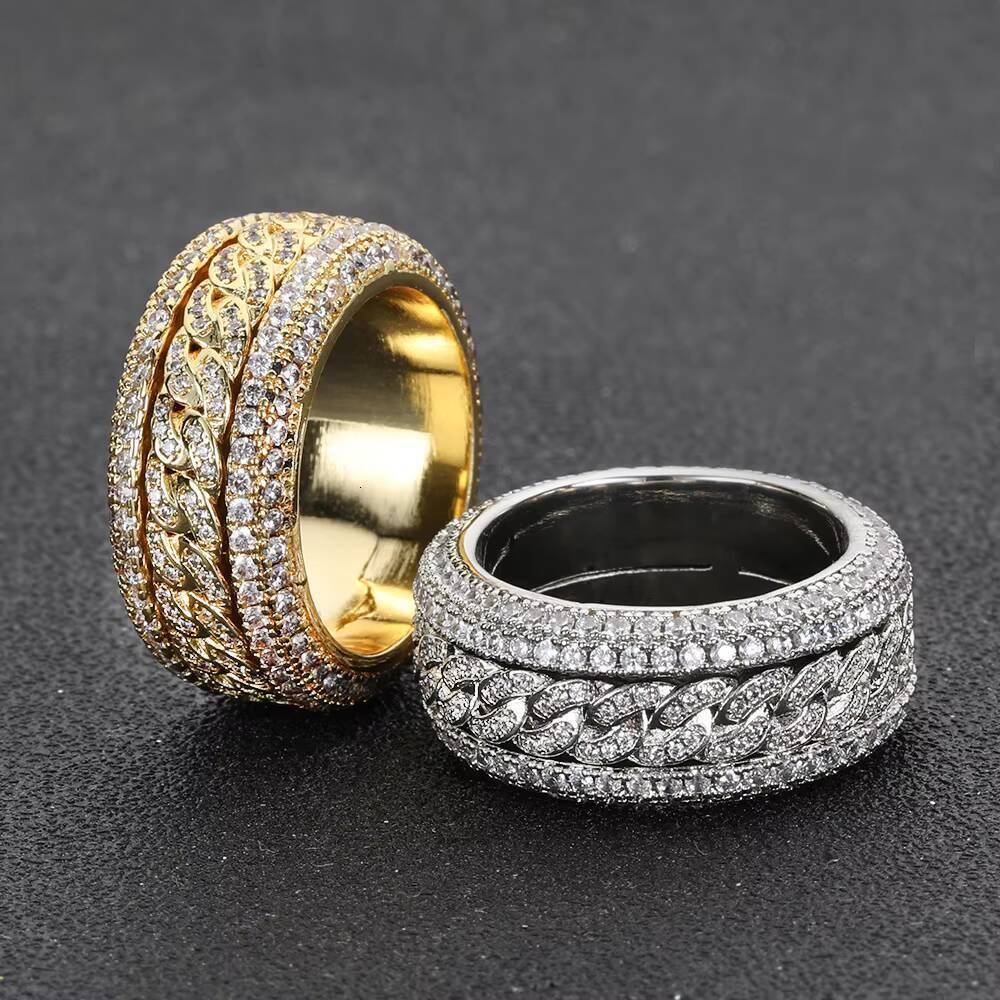 Men's Hip Hop style rings fashion brand in Europe and America, inlaid with diamonds, rotating Cuban style, made of 925 silver.