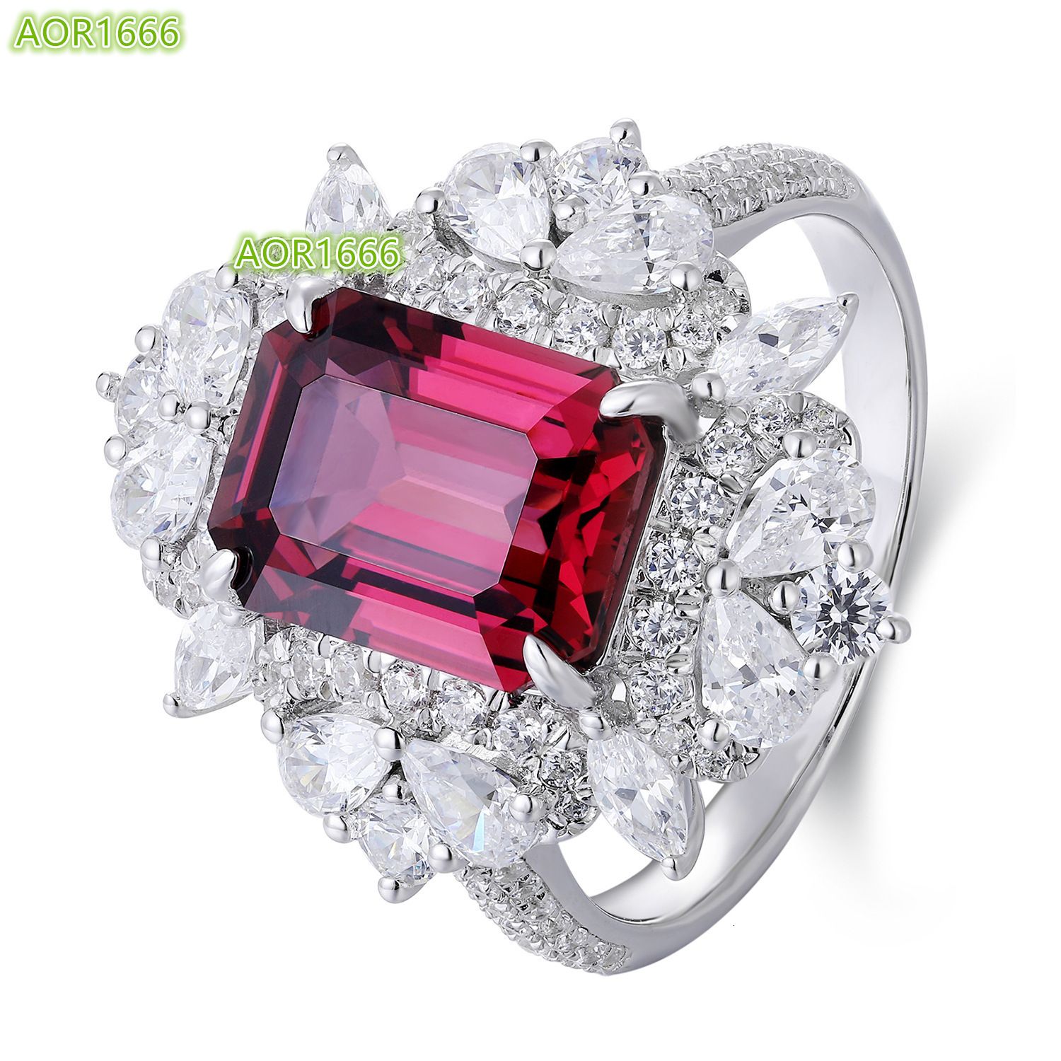 Luxury Natural Garnetcultivated Emerald S925 Silver Womens Ring Rectangular Cutting Art Elegant Classic Womens Business Ring