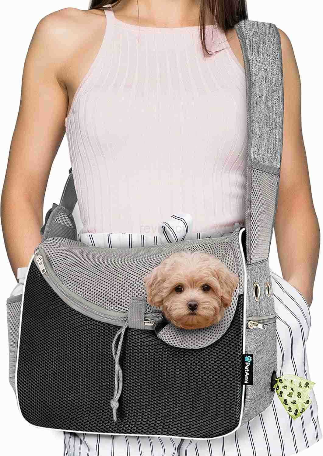 Small Dog Sling Carrier SoftSided Crossbody Puppy Carrying Purse Bag Adjustable Sling Pet Pouch to Wear Medium Dog Cat Travel Dog Bag for Traveling Po