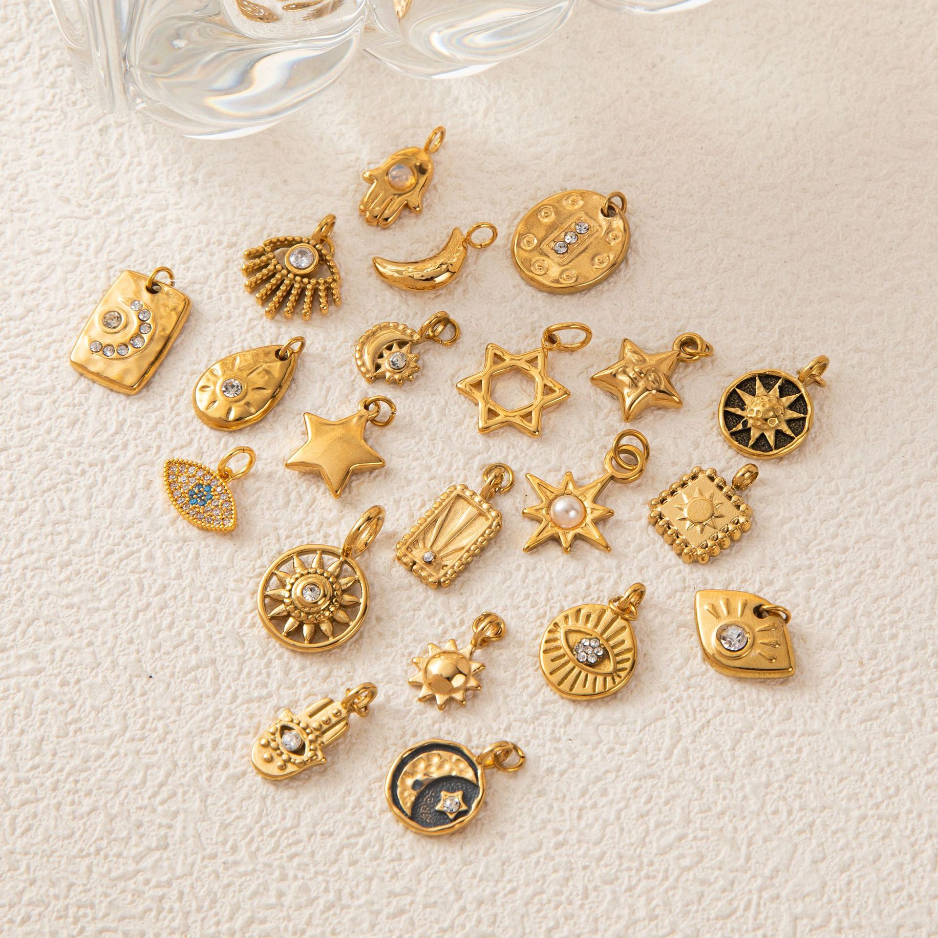 Stainless Steel DIY Basic Adjustable Chain Collection Sun Moon Pendant Necklace Vacuum Electroplated Gold Color Retention