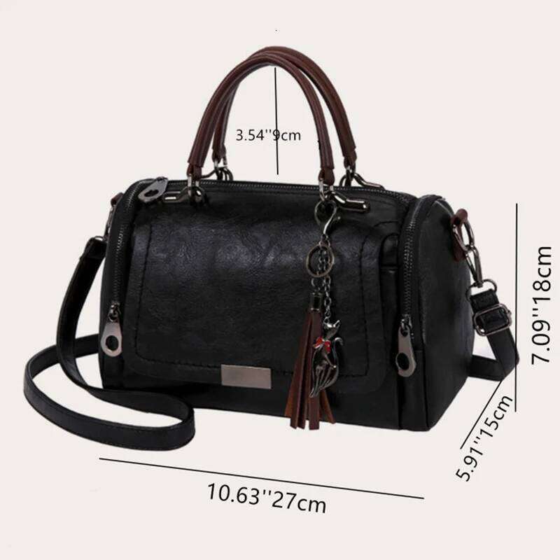 Tassel Decor Women's Large Capacity Shoulder Fashion Zipper Crossbody Bag With Removable Strap Boston Handbag