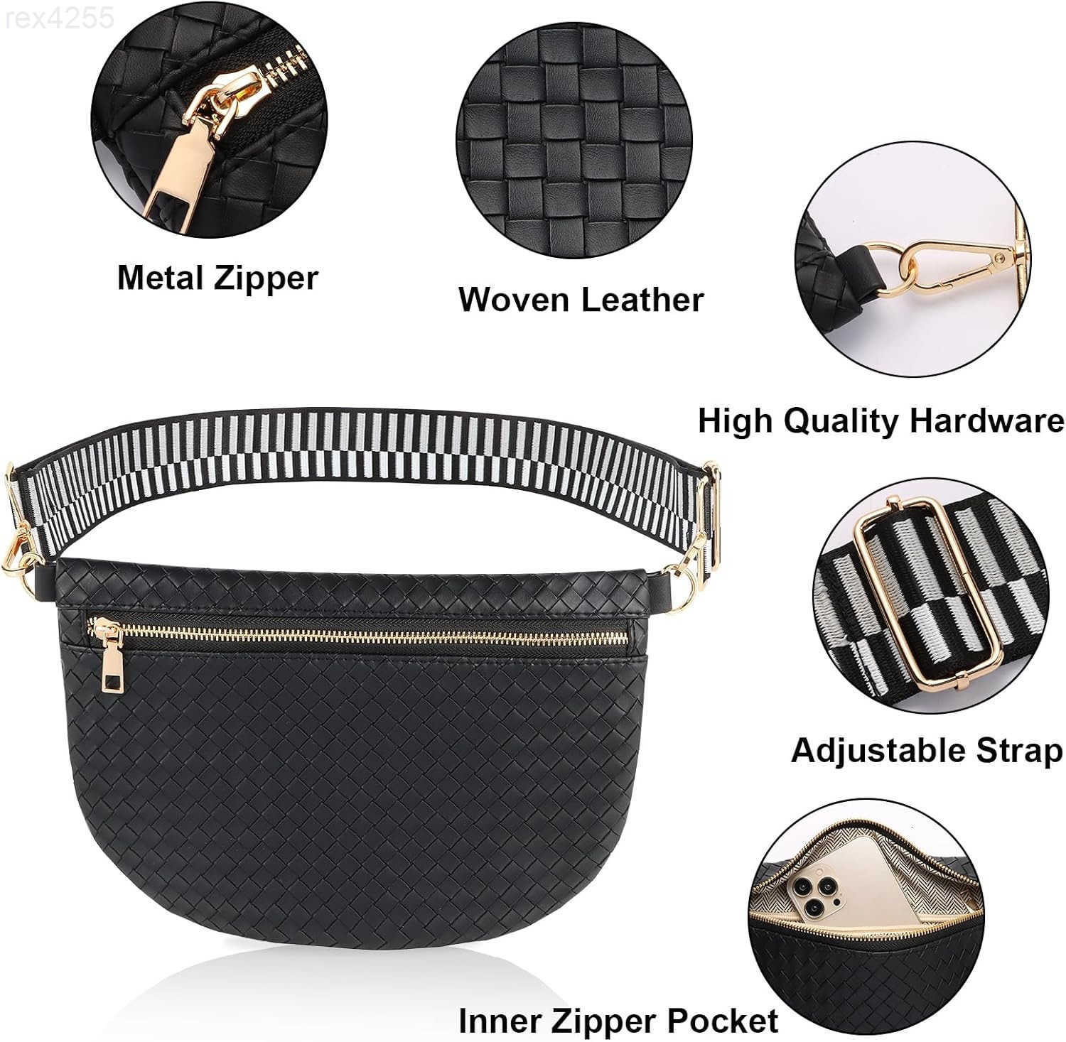 Crossbody Bags for Women Leather Belt Bum Sling Purse Fanny Waist Pack Chest Shoulder Bag for WomenBlackW250912