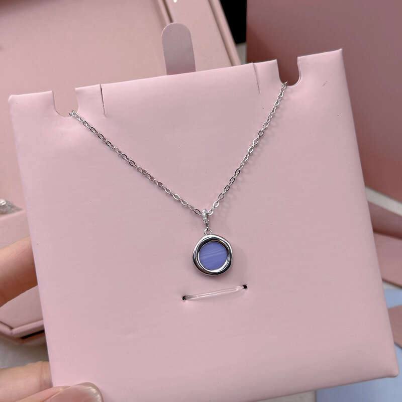 New HEFANG Blue Agate Seal Necklace Fashionable Light Versatile Round Disc Collarbone Chain Gift for Female Best Friend