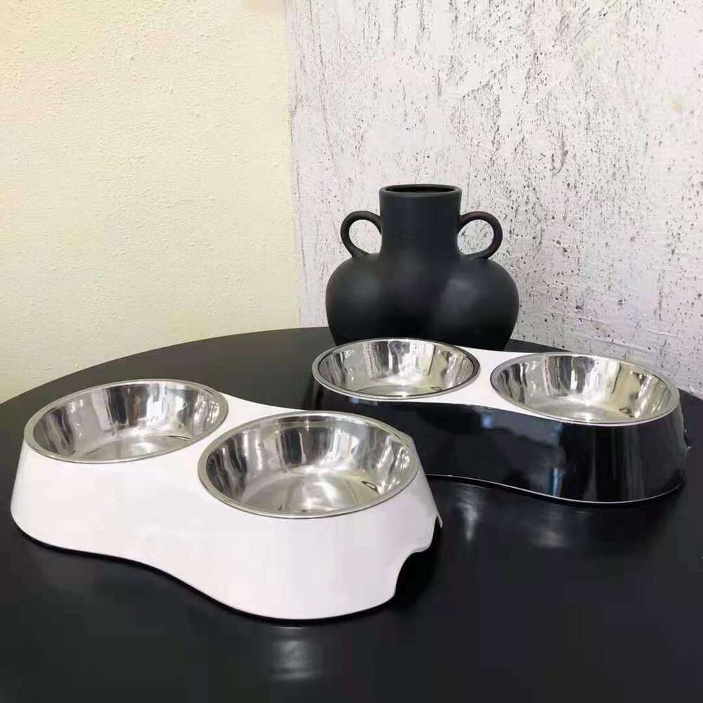 Designer Black White Letter Printed Pet Drinking Bowl Cat and Dog Food Set Free shipping