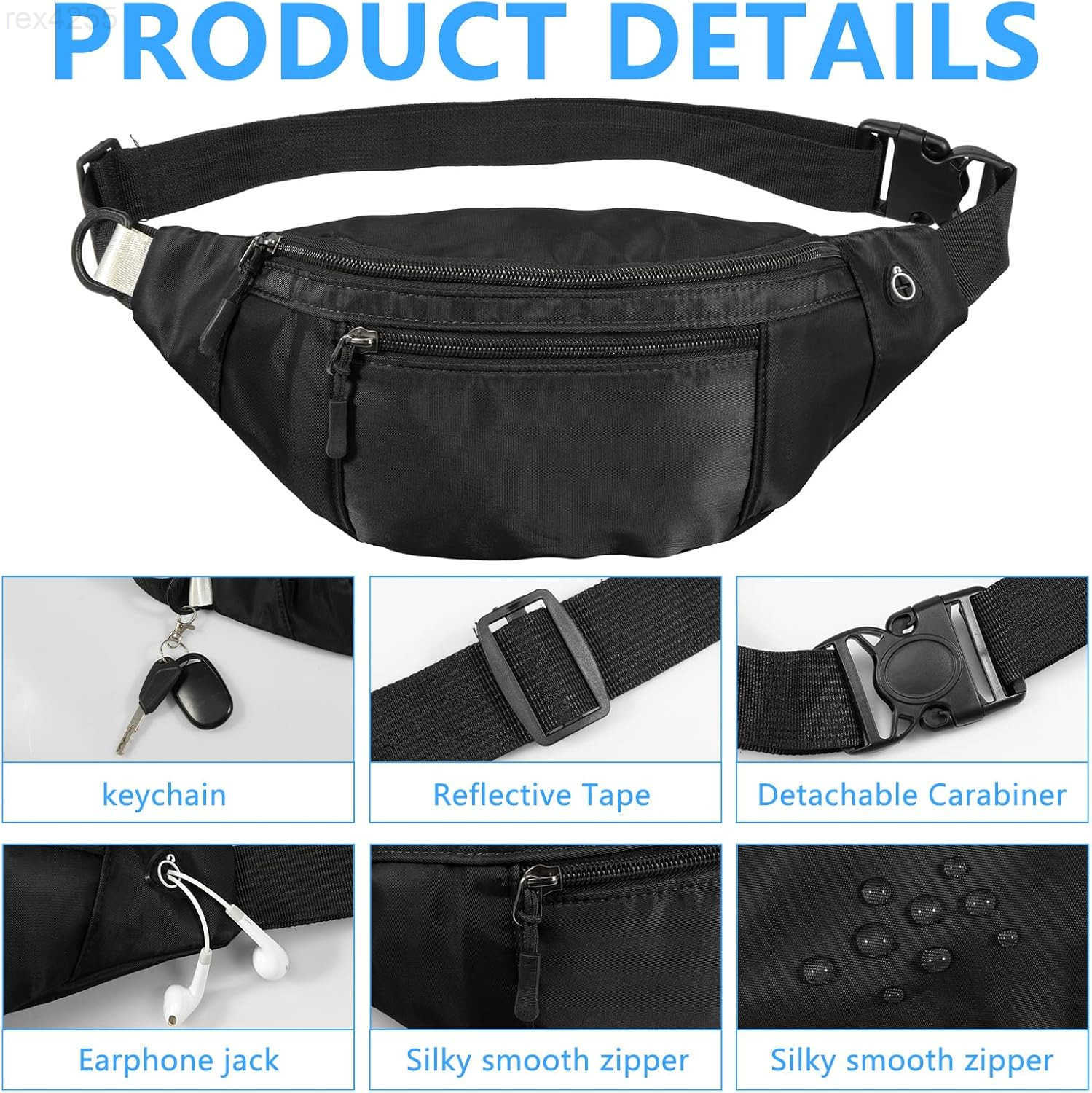 2PCS Crossbody Fanny Pack Large Capacity Waist Bag with Hidden Zipper Pockets Adjustable Strap Fanny Packs Waterproof Oxford Cloth Travel Belt Bag for