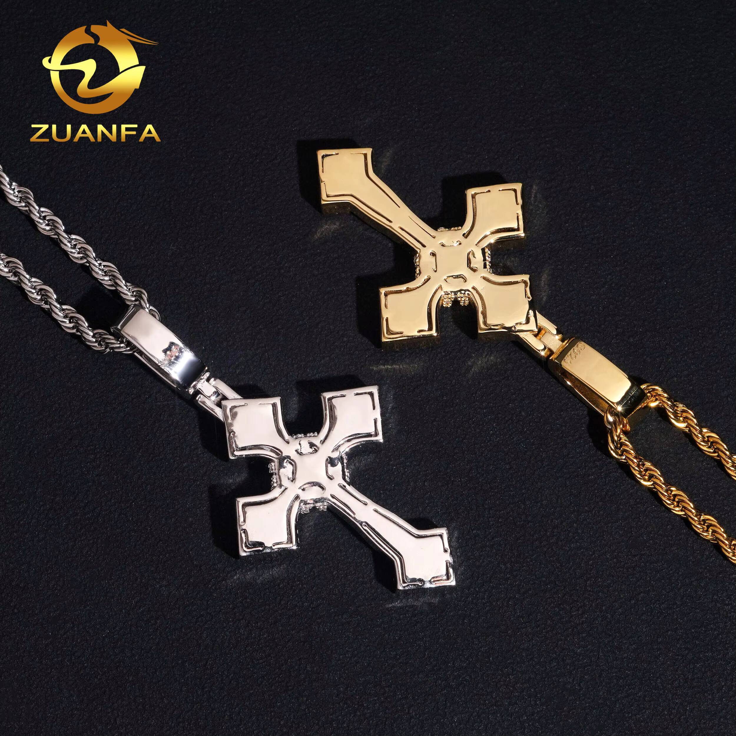 Luxury Cross Charms Necklace 925 Sterling Silver VVS Moissanite Diamond Gold Plated Cross Pendant Iced Out Fine Jewelry