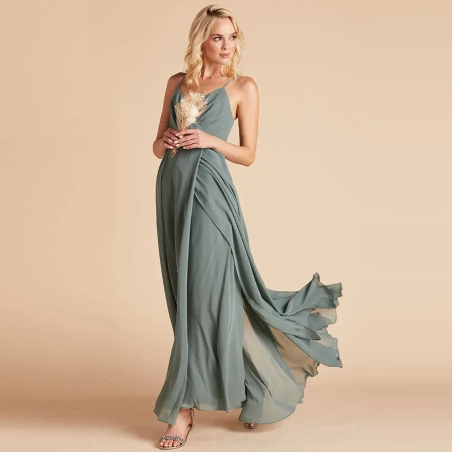Bridesmaid Dresses Chiffon Sleeveless Spaghetti Straps 2025 Floor Length Front Slit Custom Made African Maid of Honor Gown Country Wedding Vestidos