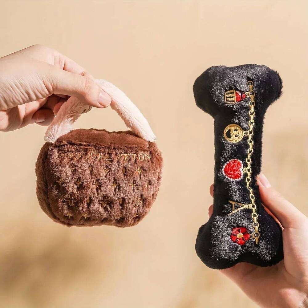 Dog toy 1pc Pet Bone Bag Model Toys Cat Dogs Accompanied Sound Plush Toys Interactive Squeaky Bone Embroidered Design