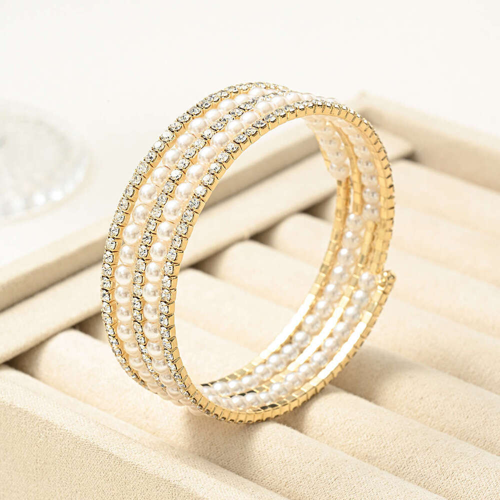 Pearl Multi-layer Stacking Light Design Sense Dia-studded High-end Elastic Women's Bracelet