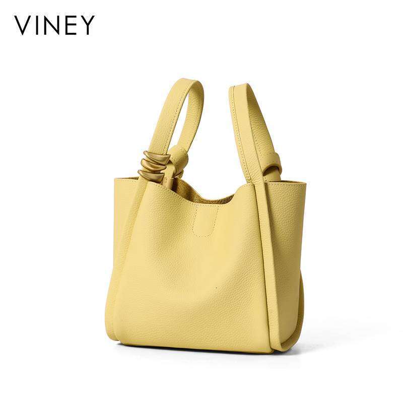 Viney 2025 New Style Women's Bucket Summer Shoulder Genuine Leather Hand-Held Vegetable Basket Bag