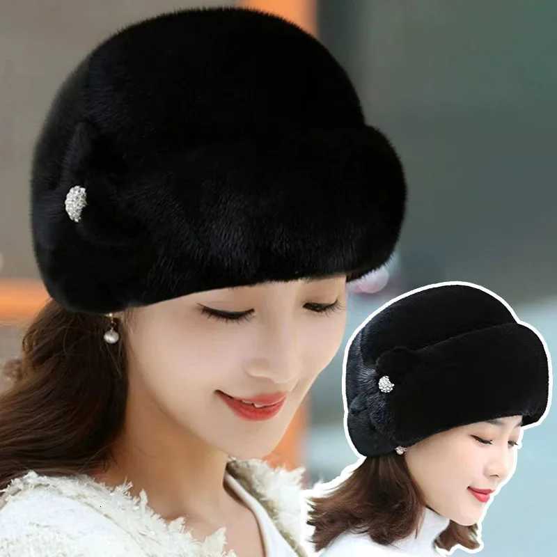 Winter Fluffy Fur Hat Russian Flower Solid Color Warm Plush for Wen Egant Thick Imitation Mink Fur Middaged s G250910