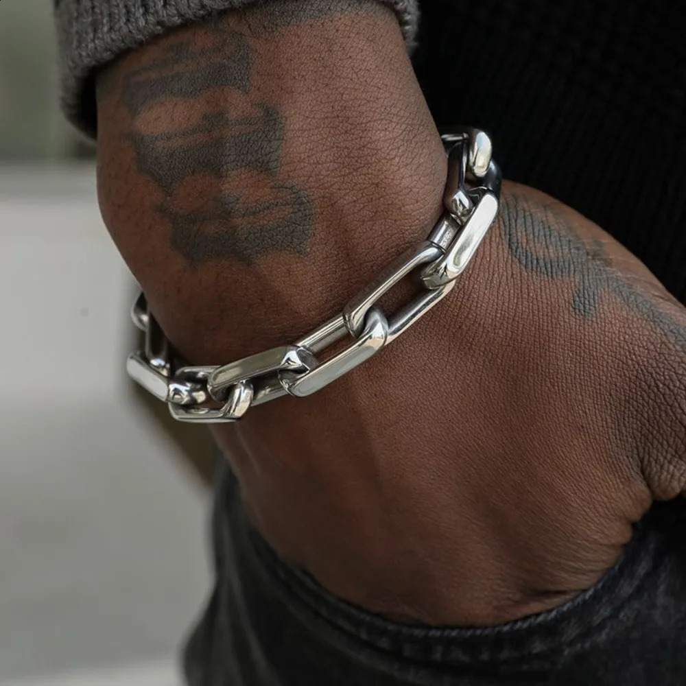 Mens Cuban Thick Chain Industrial Style Hiphop Punk Trendy Hand Stainless Steel Cross Chain Bracelet 250911