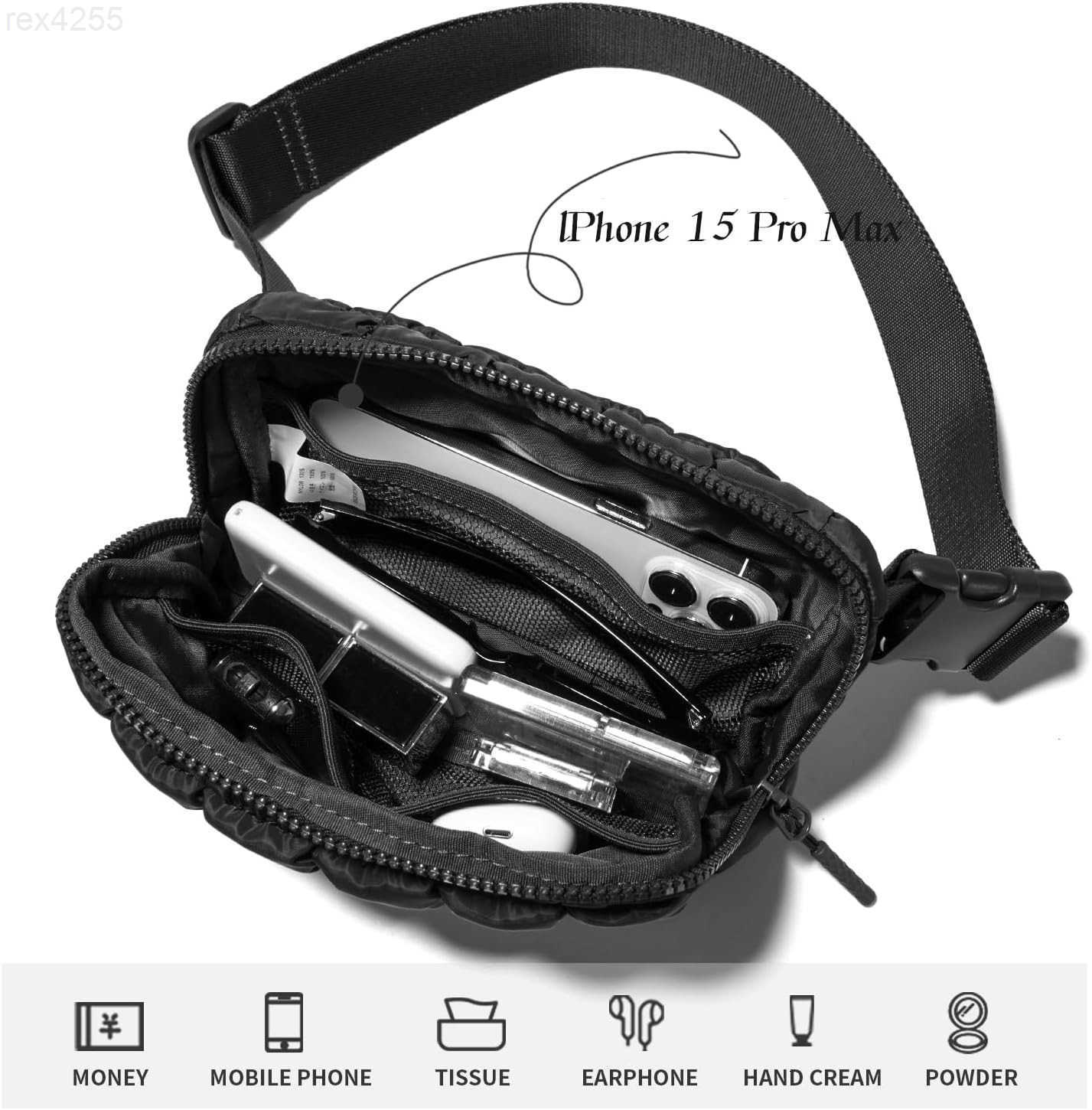 Trending Gifts for Women Puffer Crossbody Bags for Women Belt Bag Fanny Pack with Adjustable Straps Lightweight Quilted Puffy Bag Woman Gifts BlackW25