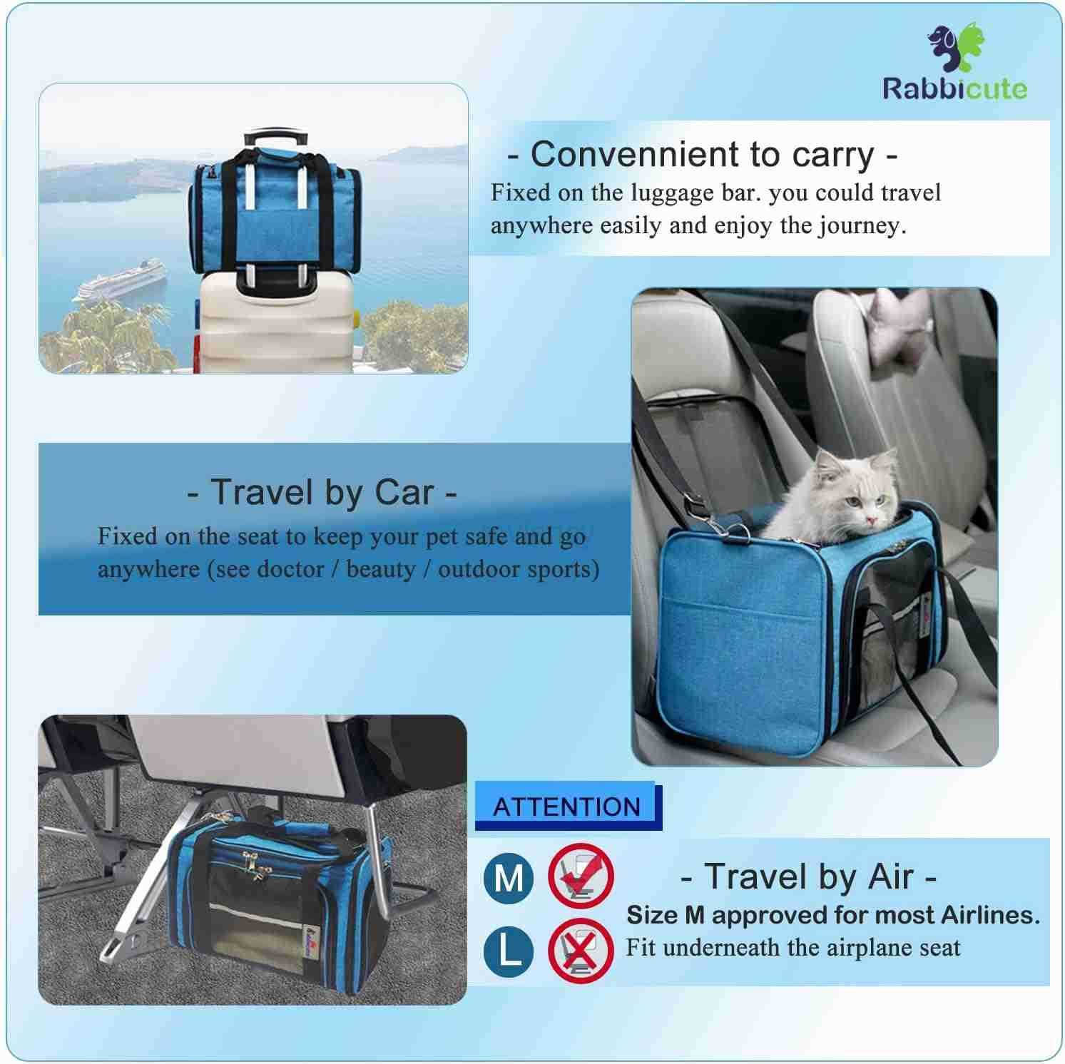 Pet Dog Cat Carrier Bag for Medium Small Dog Cat with Washable Cozy Bed Locking Safety Zipper Shoulder Strap Airline Approved Pet Carrier Portable Col